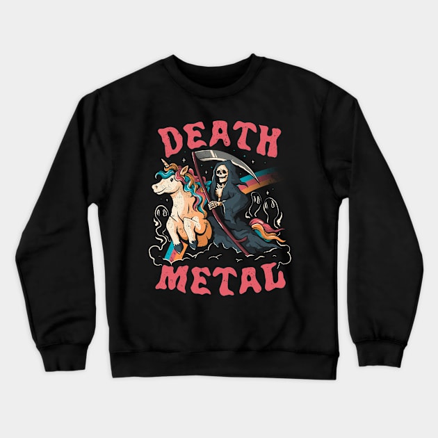 Death Metal - Cute Evil Skull Unicorn Gift Crewneck Sweatshirt by eduely